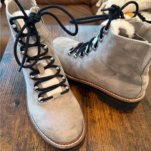 Lights Tan Faux Suede Lace-Up Boots with Fur Trim - Picture 1 of 3